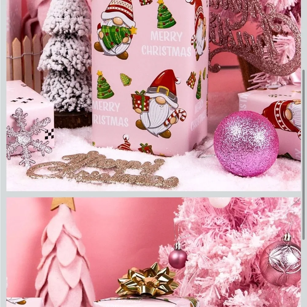 Festive Pink Christmas Holiday Wrapping Paper Two Rolls - nutcracker and gnomes